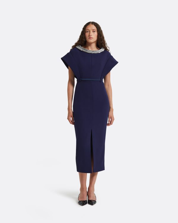 Meral Azurite Blue Embroidered Midi Dress
