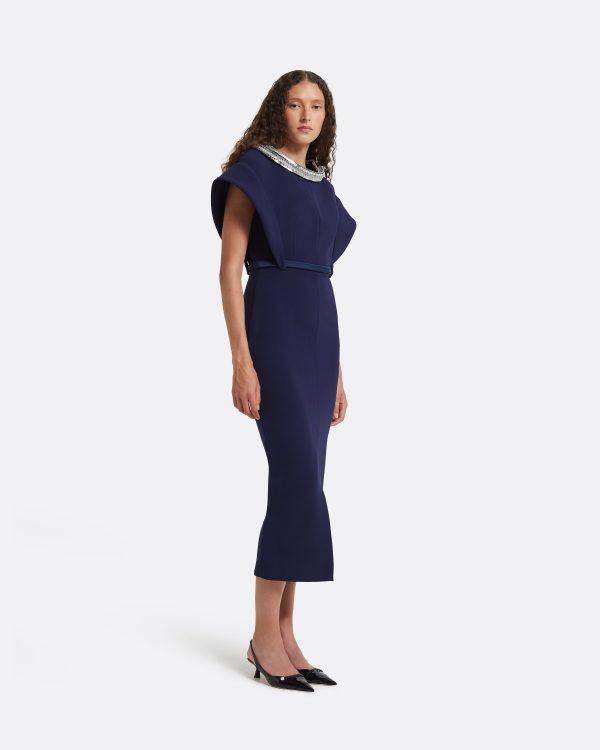 Meral Azurite Blue Embroidered Midi Dress - Image 4