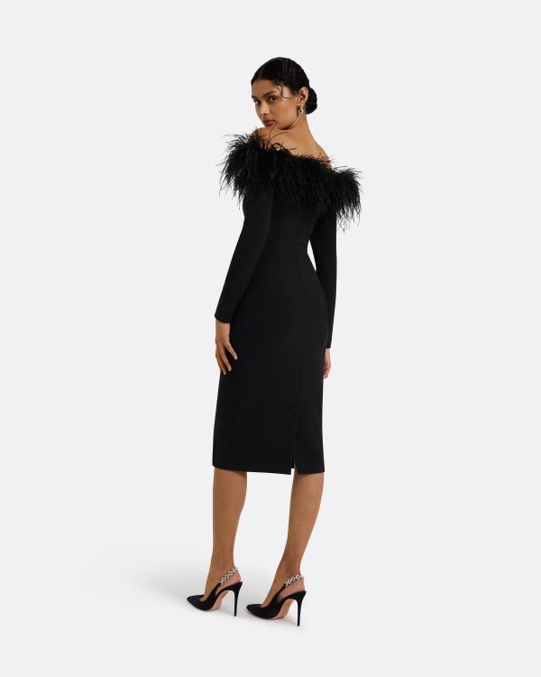Starling Black Feather-Trimmed Midi Dress - Image 2