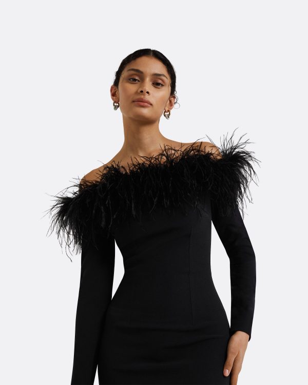 Starling Black Feather-Trimmed Midi Dress - Image 3