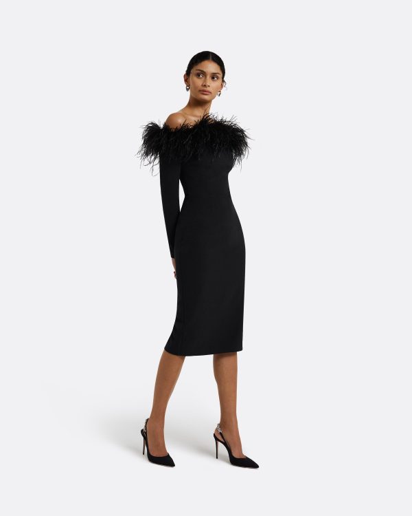 Starling Black Feather-Trimmed Midi Dress - Image 4