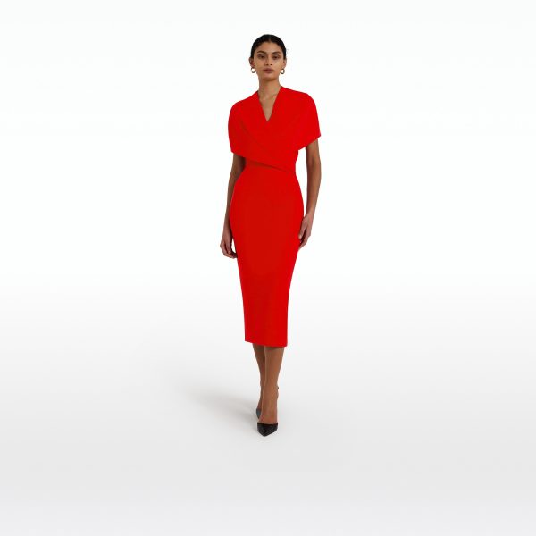 Flora Cherry Red Midi Dress - Image 6