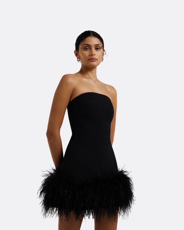 Rowan Black Feather-Trimmed Short Dress - Image 2