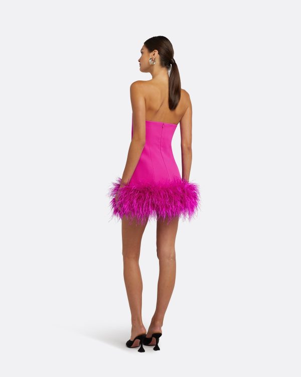 Rowan Wild Strawberry Feather-Trimmed Short Dress - Image 2