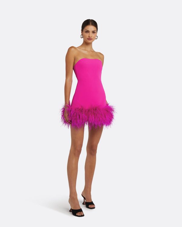 Rowan Wild Strawberry Feather-Trimmed Short Dress - Image 4