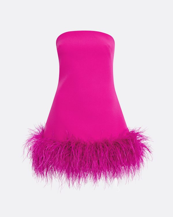 Rowan Wild Strawberry Feather-Trimmed Short Dress - Image 5