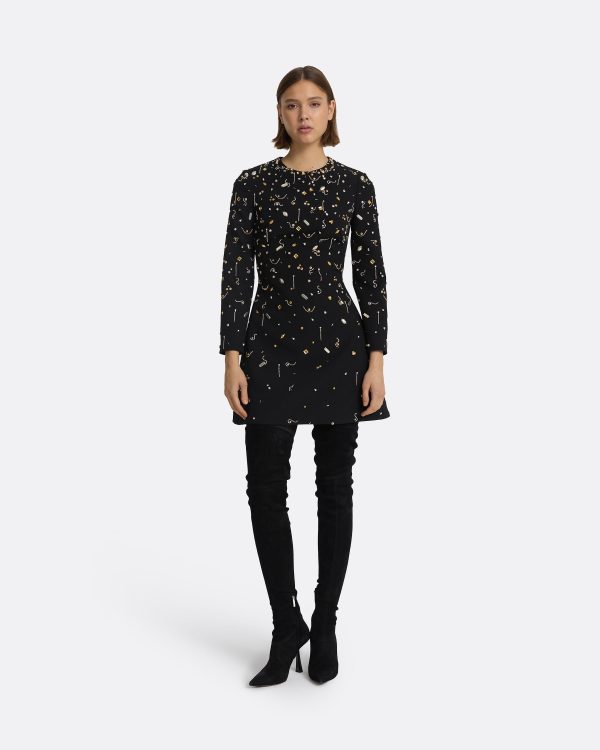 Rena Black & Celestial Scatter Embroidery Short Dress