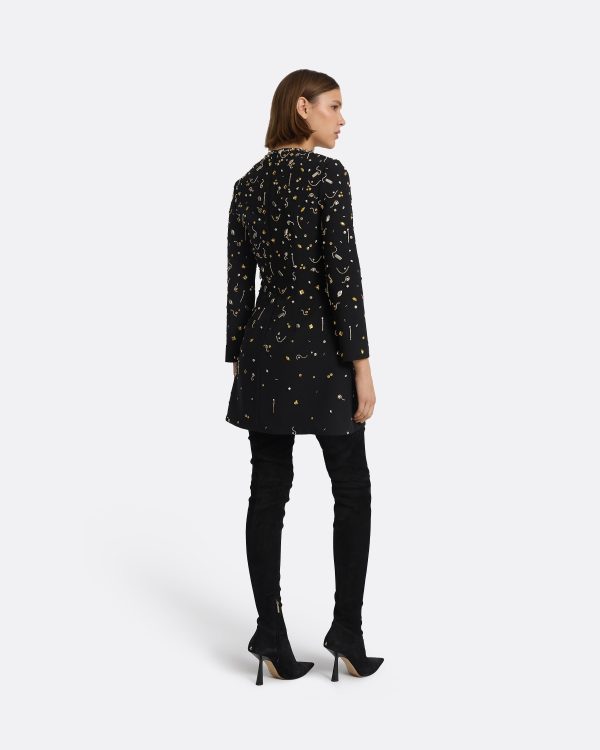 Rena Black & Celestial Scatter Embroidery Short Dress - Image 2