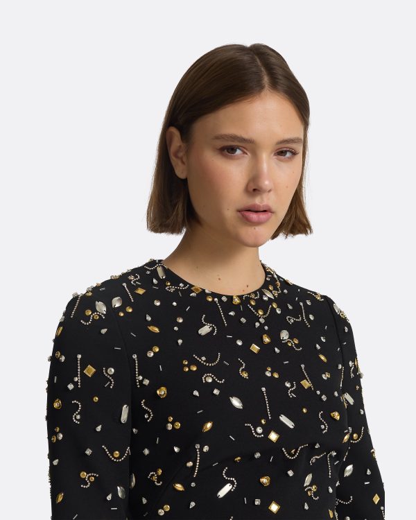 Rena Black & Celestial Scatter Embroidery Short Dress - Image 3