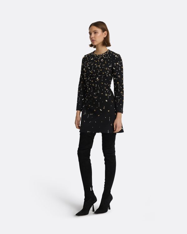 Rena Black & Celestial Scatter Embroidery Short Dress - Image 4