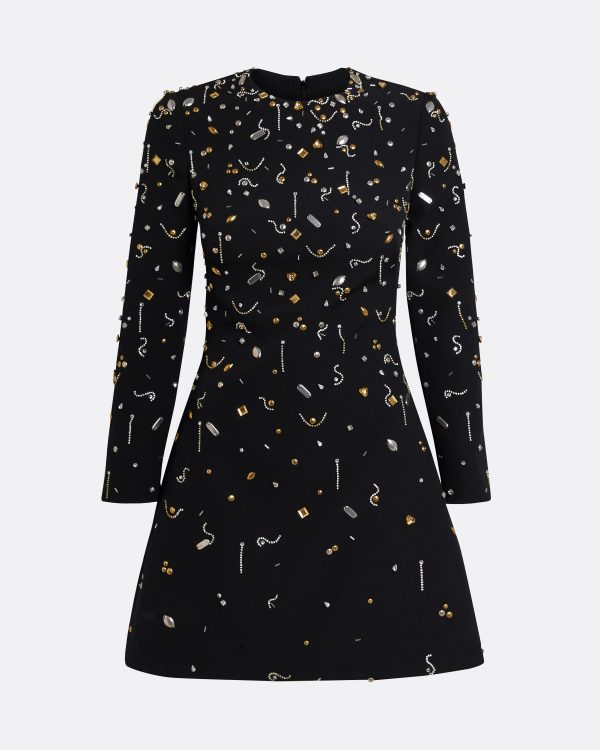 Rena Black & Celestial Scatter Embroidery Short Dress - Image 5