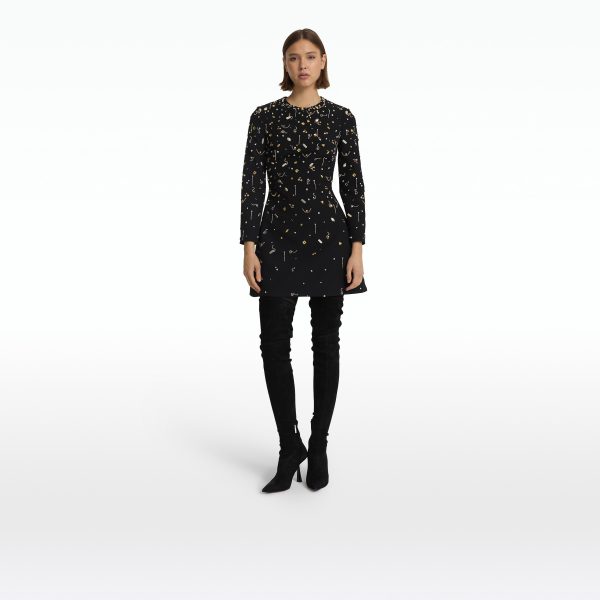 Rena Black & Celestial Scatter Embroidery Short Dress - Image 6