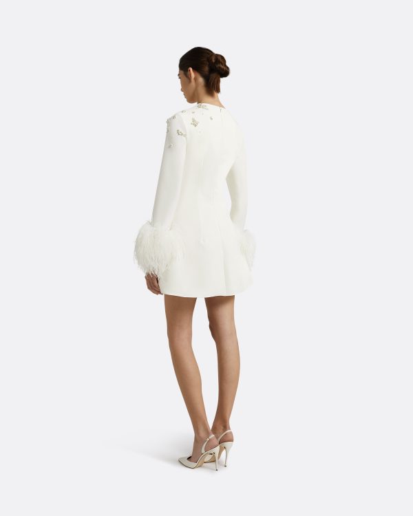Rena Ivory Feather-trimmed Short Dress - Image 2