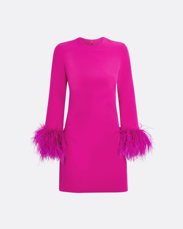 Rena Wild Strawberry Feather-Trimmed Short Dress - Image 5