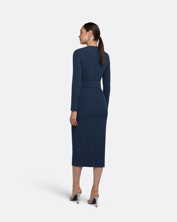 Brunna Ink Blue Midi Dress With Embroidered Belt - Image 2