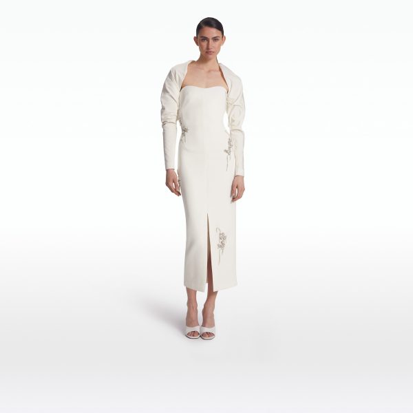 Romane Ivory Embroidered Midi Dress - Image 6