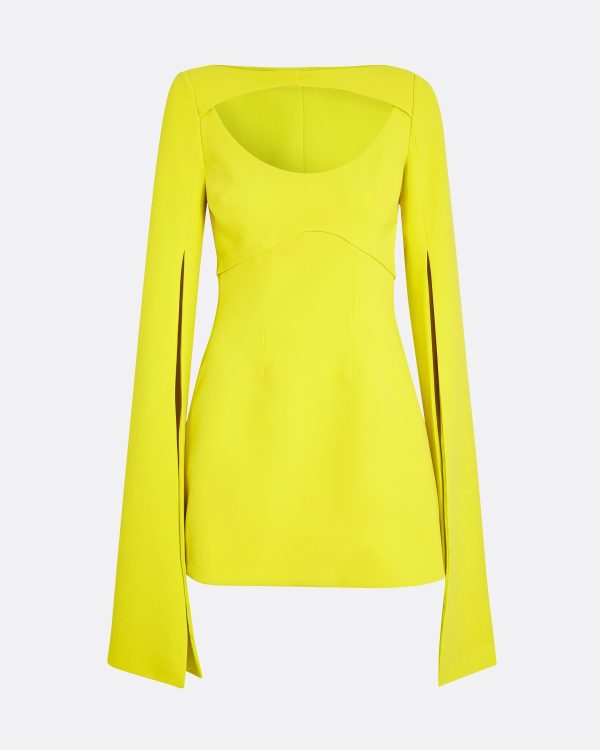 Mila Chartreuse Embroidered Short Dress - Image 5