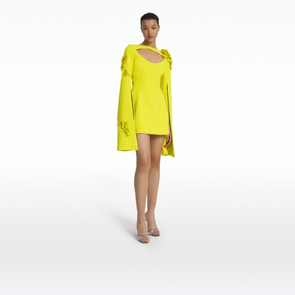 Mila Chartreuse Embroidered Short Dress - Image 6