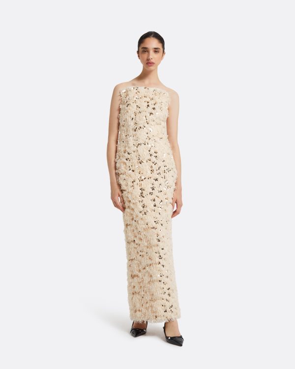 Beliz Ivory&Gold Midi Dress