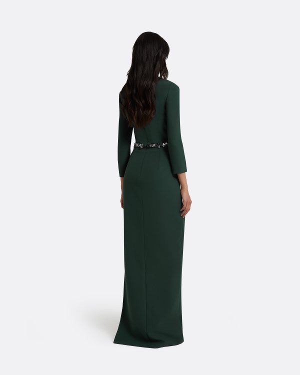 Mahir Darkest Spruce Long Dress With Embroidered Belt - Image 2
