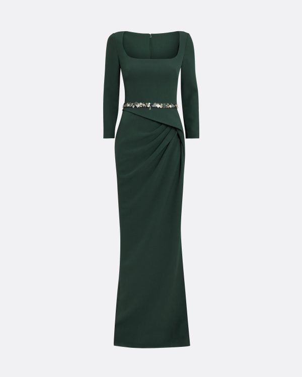 Mahir Darkest Spruce Long Dress With Embroidered Belt - Image 5