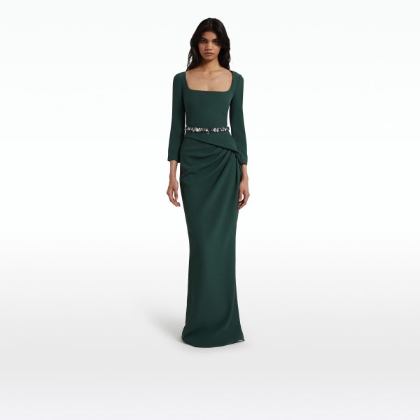 Mahir Darkest Spruce Long Dress With Embroidered Belt - Image 6