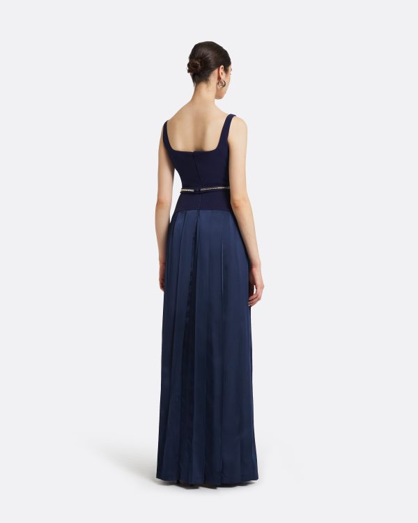 Luce Azurite Blue Long Dress With Embroidered Belt - Image 2