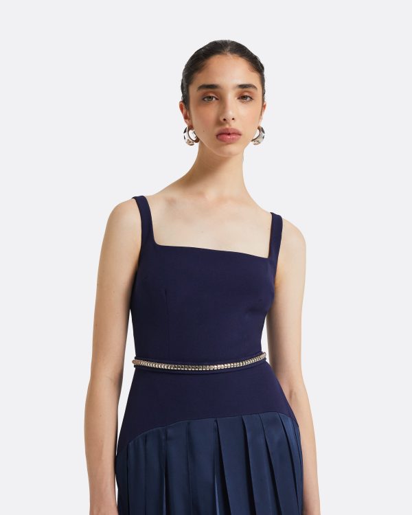Luce Azurite Blue Long Dress With Embroidered Belt - Image 3