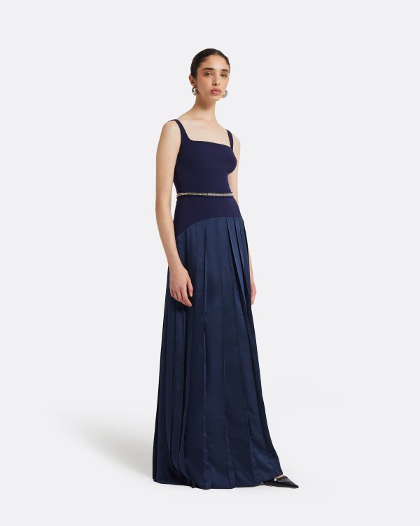 Luce Azurite Blue Long Dress With Embroidered Belt - Image 4