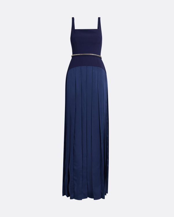 Luce Azurite Blue Long Dress With Embroidered Belt - Image 5
