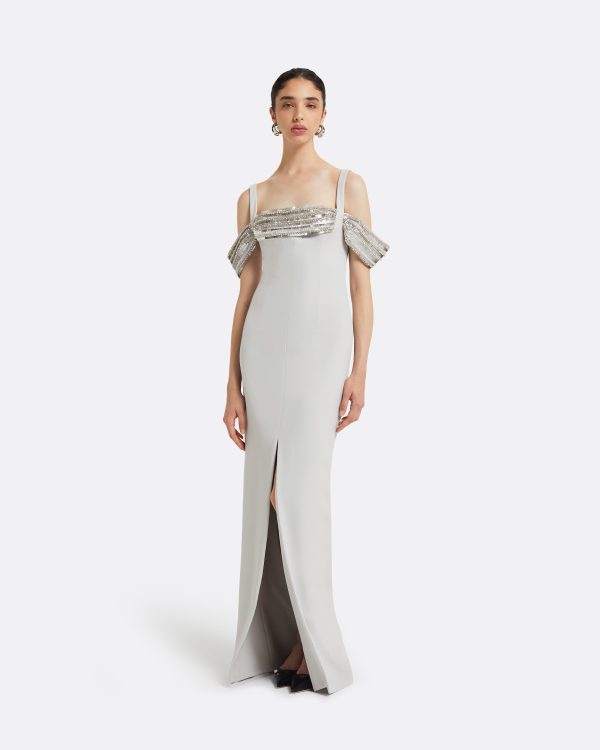 Dilek Stone Grey Long Dress - Image 6