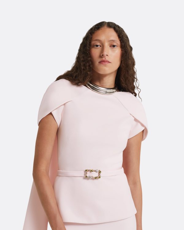 Erkin Barely Pink Long Dress With Embroidered Belt - Image 3