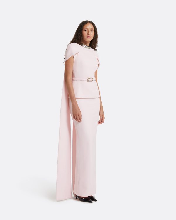Erkin Barely Pink Long Dress With Embroidered Belt - Image 4