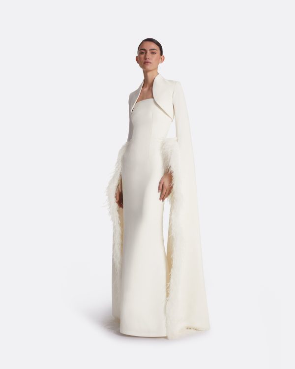 Amari Ivory Feather-Trimmed Bolero And Soshin Dress - Image 4
