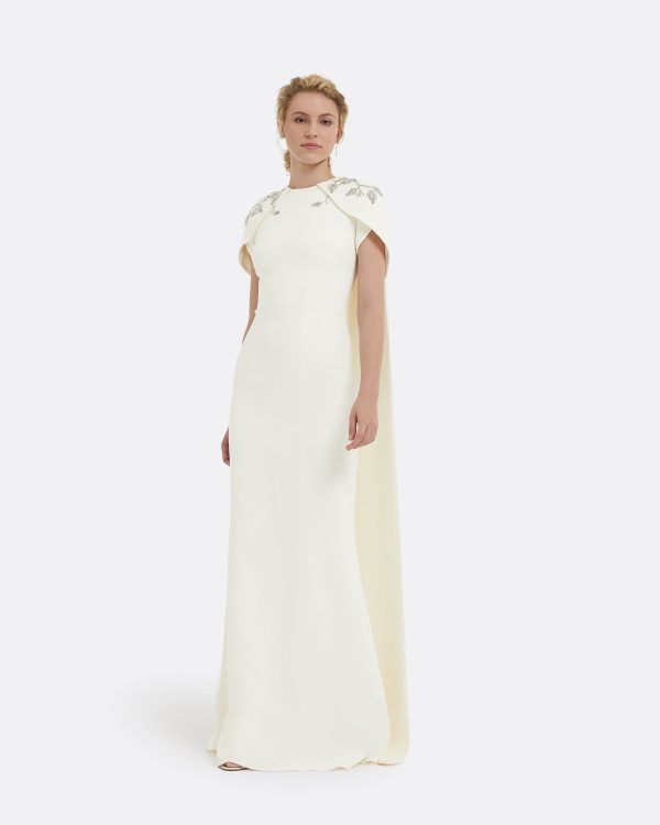 Ginkgo Flower Bud Embroidered Ivory Dress