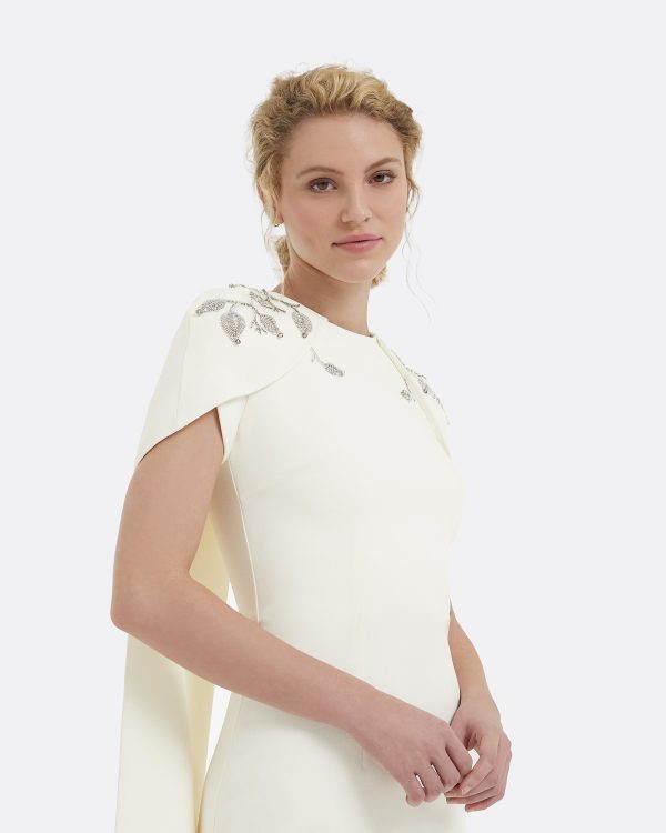 Ginkgo Flower Bud Embroidered Ivory Dress - Image 3