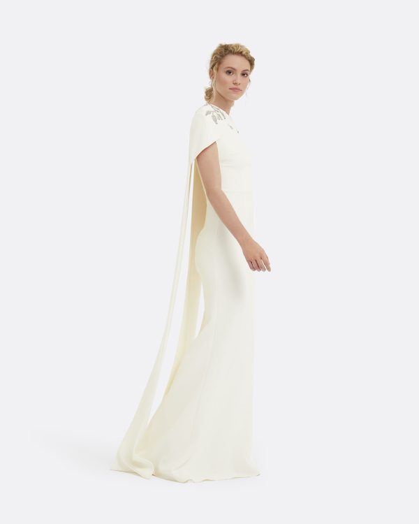 Ginkgo Flower Bud Embroidered Ivory Dress - Image 4