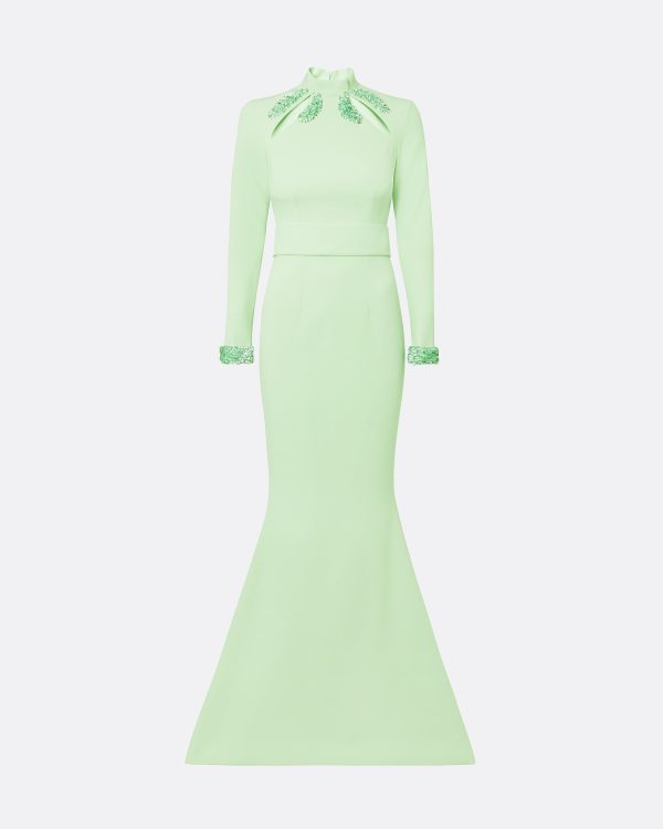 Kamala Aloe & Curled Leaf Embroidery Long Dress - Image 5