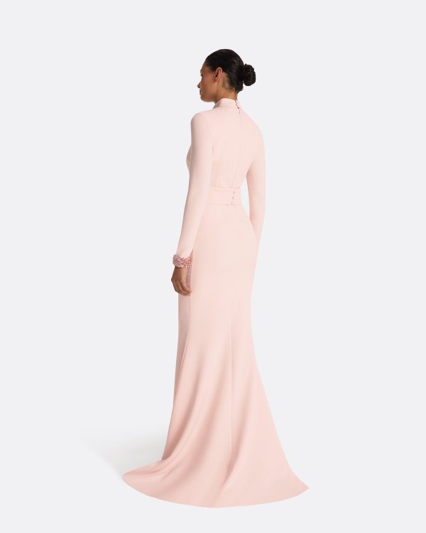 Kamala Pale Pink & Curled Leaf Embroidery Long Dress - Image 2