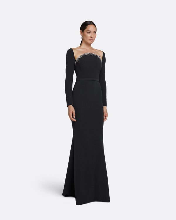 Heidi Black Embroidered Long Dress