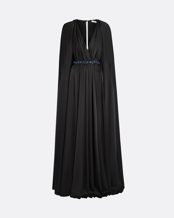 Bianca Black Long Dress With Embroidered Belt - Image 4