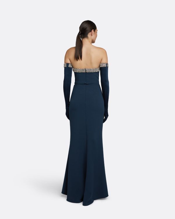 Donatella Ink Blue Long Dress With Antonia Gloves - Image 2