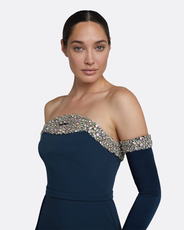 Donatella Ink Blue Long Dress With Antonia Gloves - Image 3