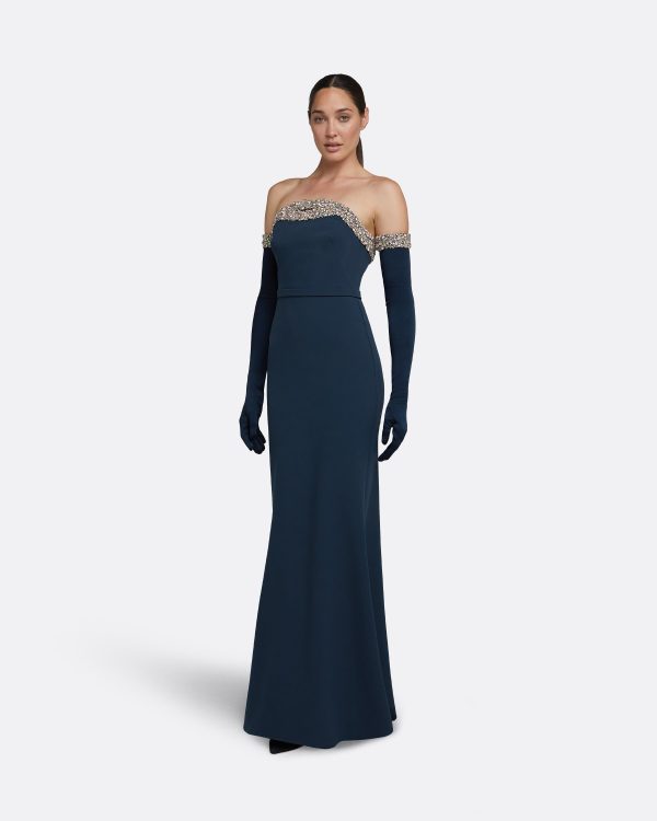 Donatella Ink Blue Long Dress With Antonia Gloves - Image 4