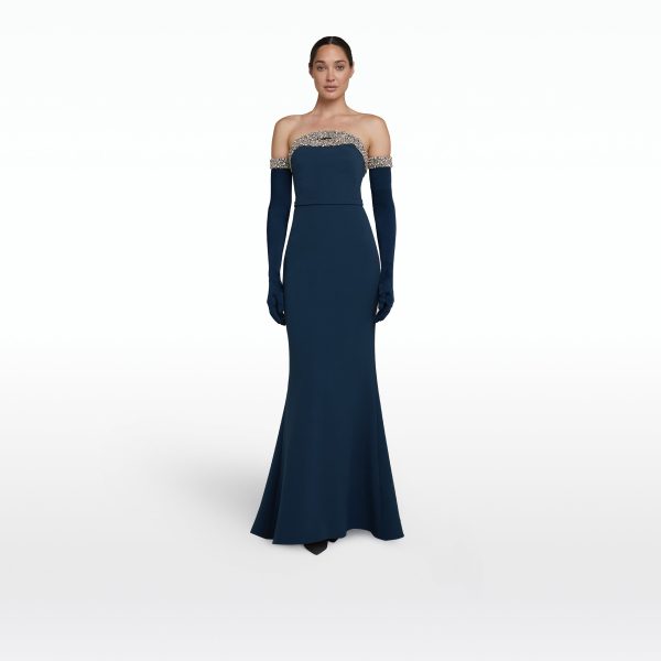 Donatella Ink Blue Long Dress With Antonia Gloves - Image 6