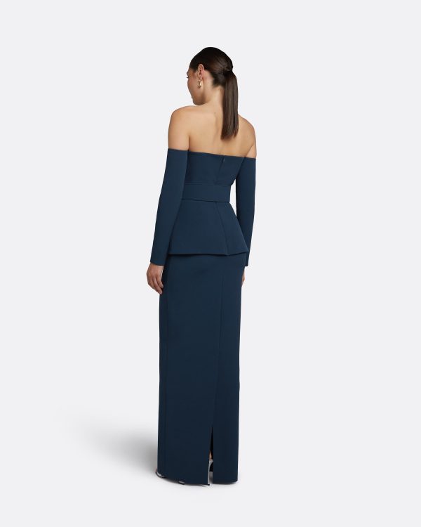 Giuliana Ink Blue Long Dress With Belt - Image 2