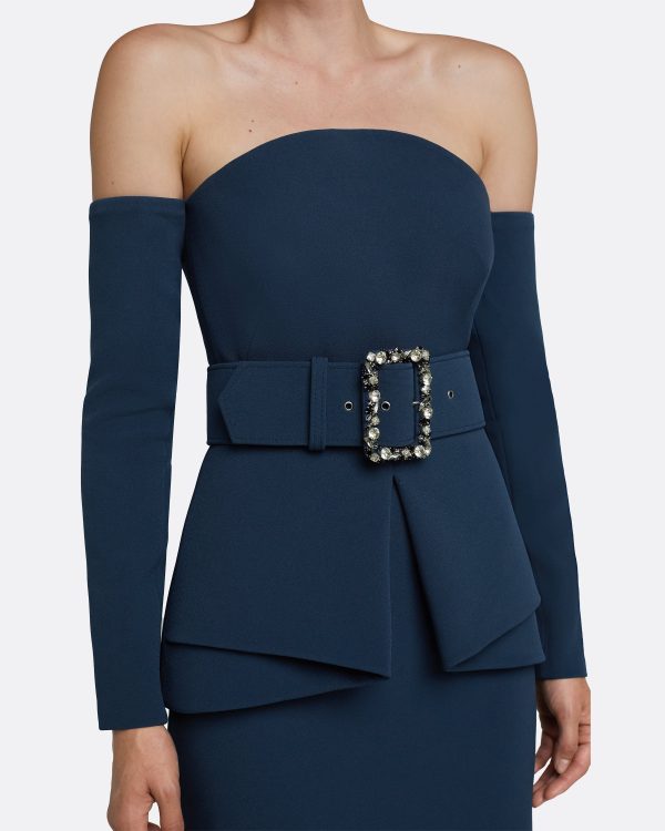 Giuliana Ink Blue Long Dress With Belt - Image 3