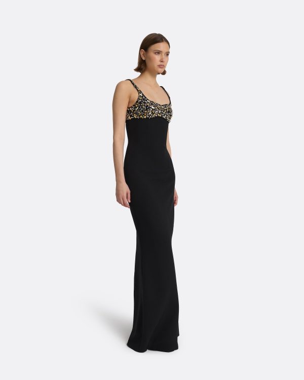 Beatriz Black & Celestial Scatter Embroidery Long Dress - Image 4