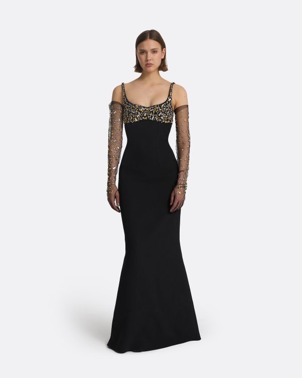 Beatriz Black & Celestial Scatter Embroidery Long Dress - Image 5