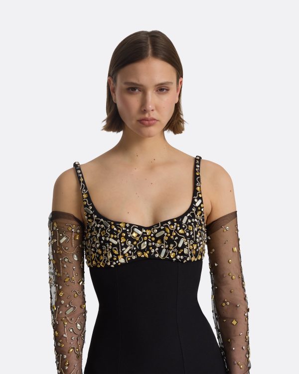 Beatriz Black & Celestial Scatter Embroidery Long Dress - Image 6